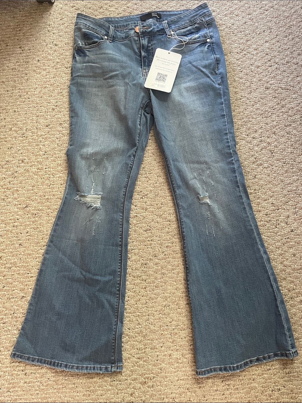 1822 Denim Women's Medium Blue Flare Jeans with Distressed Knees